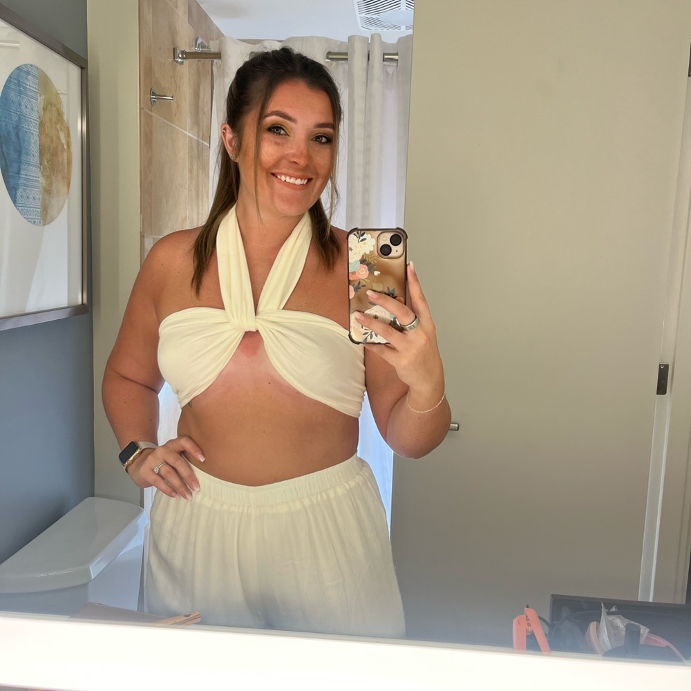 Two Piece Pant Set with Infinity Wrap Top